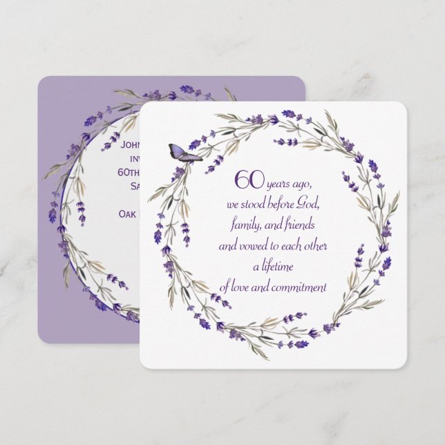 60th Anniversary Lavender Wreath Invitation (Front/Back)