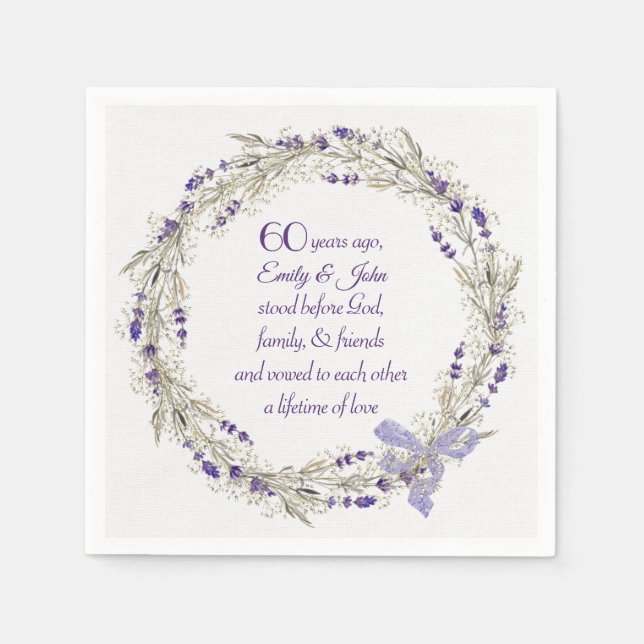 60th Anniversary Lavender Wreath Napkin (Front)