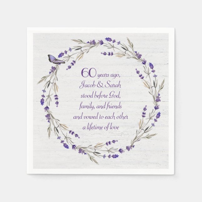 60th Anniversary Lavender Wreath   Napkin (Front)