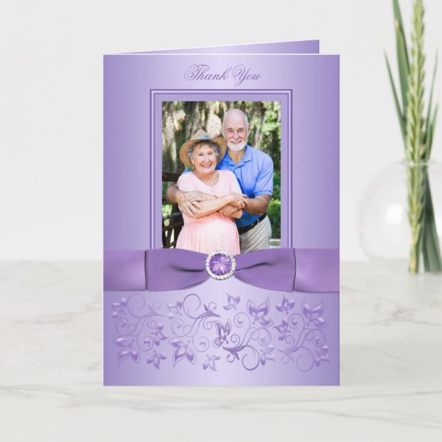 60th Anniversary Lilac Photo Thank You Card (Front)