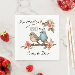 60th Anniversary Love Birds Personalised Napkins