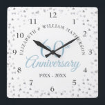 60th Anniversary Love Hearts Confetti Square Wall Clock<br><div class="desc">Featuring delicate hearts confetti. Personalize with your special diamond anniversary information in chic typography. Designed by Thisisnotme©</div>