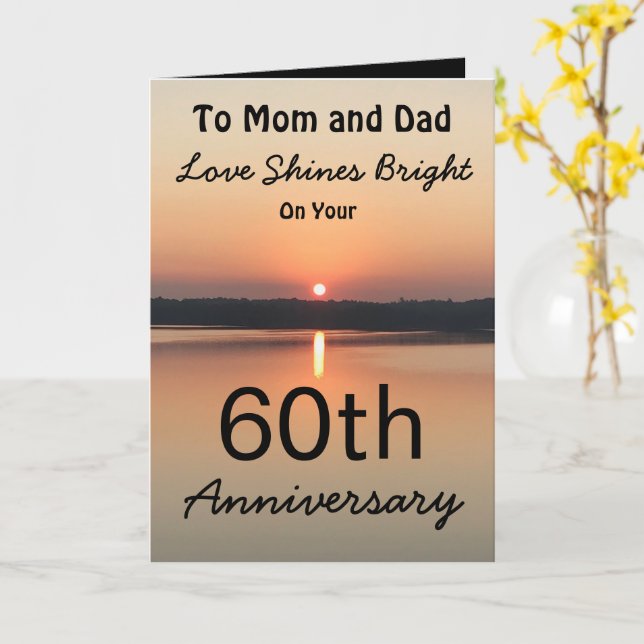 60th Anniversary Mum Dad Love Shines Bright Sunset Card (Yellow Flower)