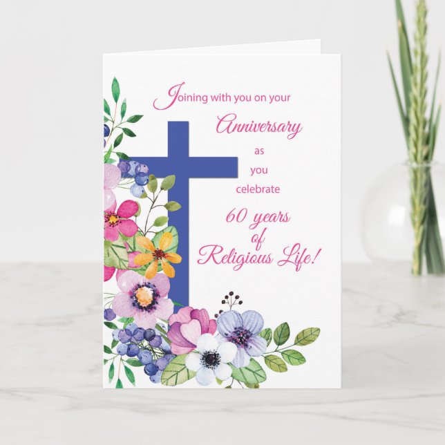 60th Anniversary, Nun, Religious Life Cross and Fl Card (Front)
