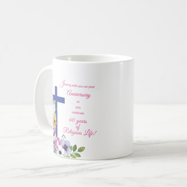 60th Anniversary, Nun, Religious Life Cross Coffee Mug (Front Left)