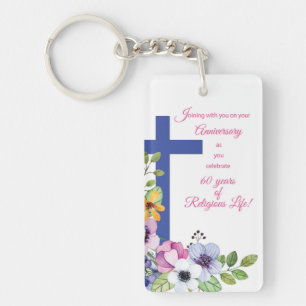 60th Anniversary, Nun, Religious Life Cross Key Ring