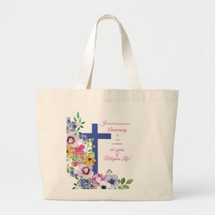 60th Anniversary, Nun, Religious Life Cross Large Tote Bag