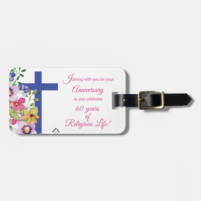 60th Anniversary, Nun, Religious Life Cross Luggage Tag (Front Horizontal)