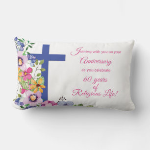 60th Anniversary, Nun, Religious Life Cross Lumbar Cushion