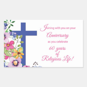 60th Anniversary, Nun, Religious Life Cross Rectangular Sticker