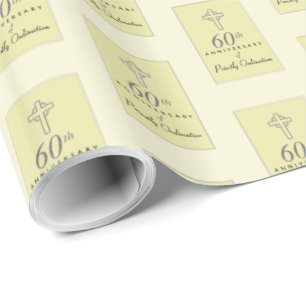60th Anniversary of Priest Embossed Cross Wrapping Paper