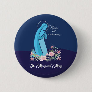 60th Anniversary of Religious Life Nun Pink Flower 6 Cm Round Badge