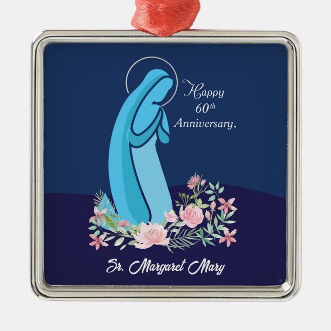 60th Anniversary of Religious Life Nun Pink Flower Metal Tree Decoration (Front)