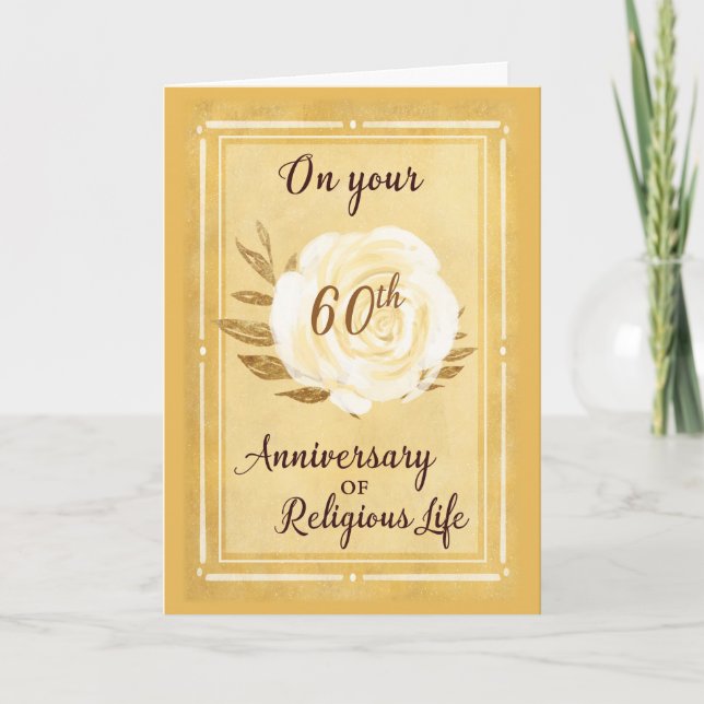 60th Anniversary of Religious Life Nun White Rose Card (Front)