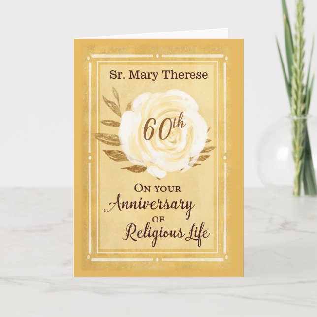 60th Anniversary of Religious Life Nun White Rose Card (Front)
