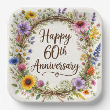 60th Anniversary Paper Plates, Sixtieth Wedding