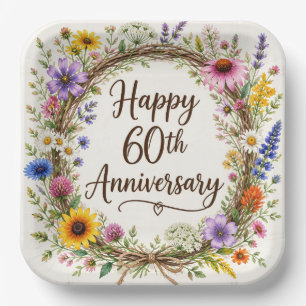 60th Anniversary Paper Plates, Sixtieth Wedding Plate