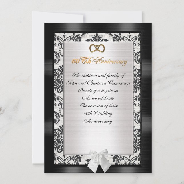 60th Anniversary party invitation formal damask (Front)