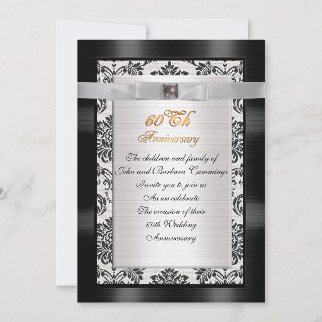 60th Anniversary party invitation formal damask (Front)