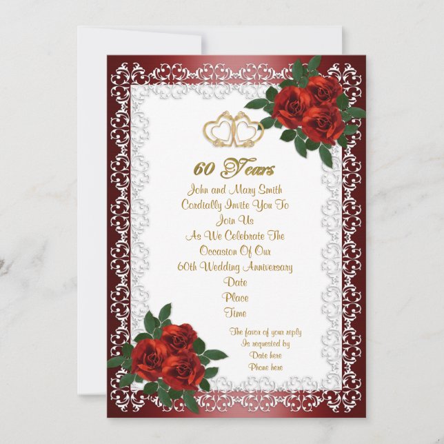 60th anniversary party invitation red roses (Front)