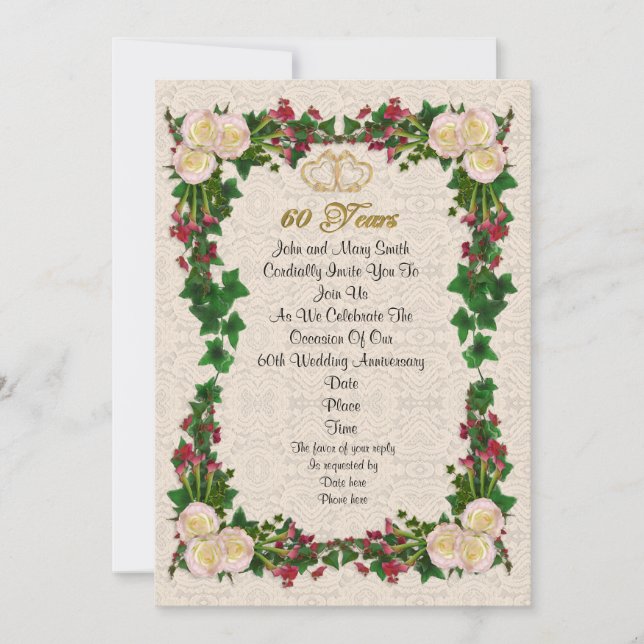 60th anniversary party invitation roses (Front)