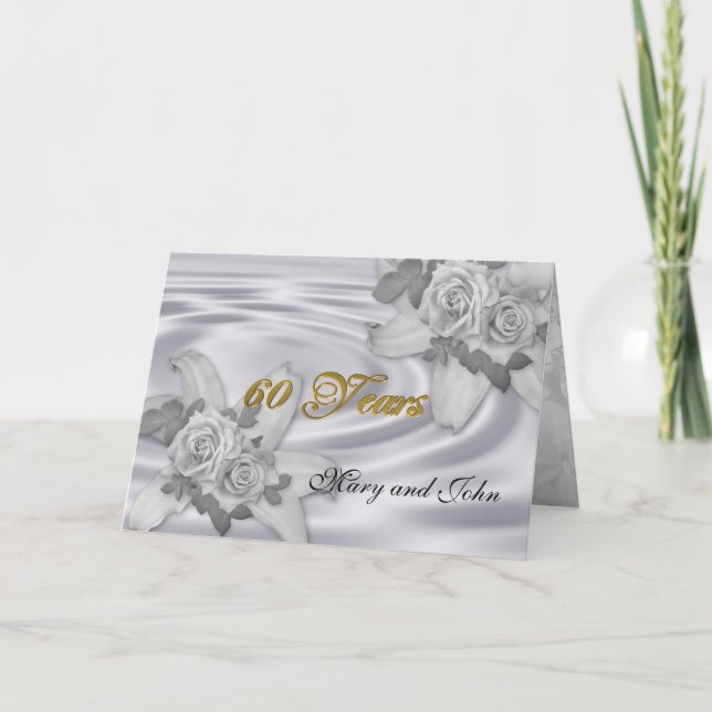 60th anniversary party invitation white roses (Front)