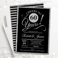 60th Anniversary Party - Silver Black Invitation