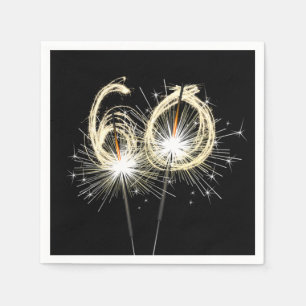 60th Anniversary Party Sparklers on Black  Napkin