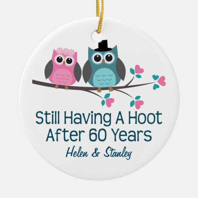 60th Anniversary Personalised Gift Idea Ceramic Tree Decoration (Front)