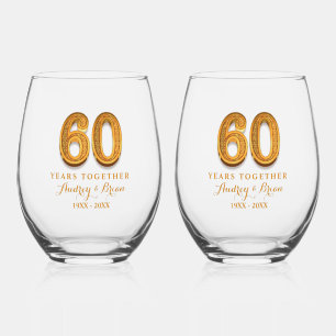 60th Anniversary Personalised Stemless Wine Glass