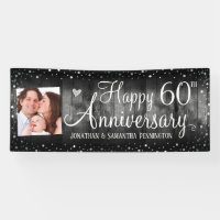 60th Anniversary Rustic Wood Photo Silver Confetti