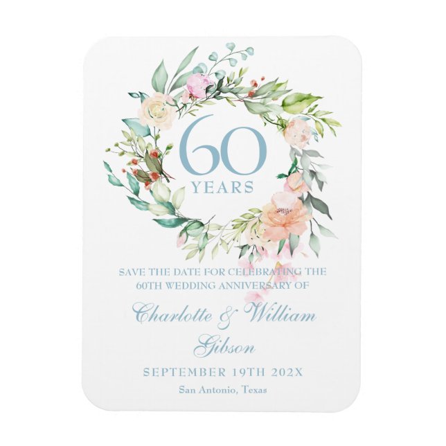 60th Anniversary Save the Date Country Roses Magnet (Vertical)