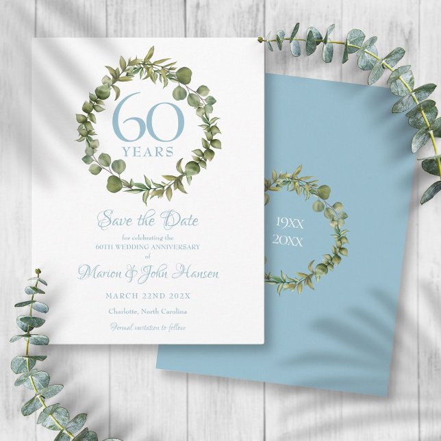 60th Anniversary Save the Date Greenery Floral Postcard (60th Anniversary Save the Date Greenery Floral Postcard)