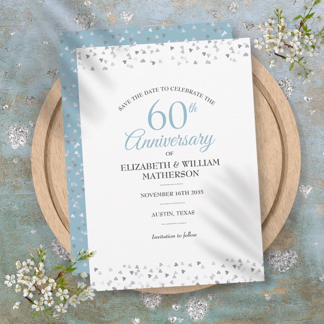 60th Anniversary Save the Date Hearts Confetti  Invitation (60th Anniversary Save the Date Hearts Confetti Invitation)