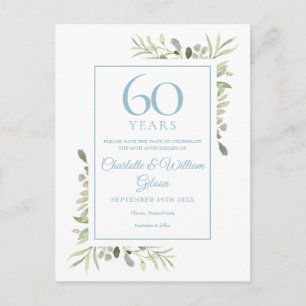 60th Anniversary Save the Date Watercolor Floral Announcement Postcard