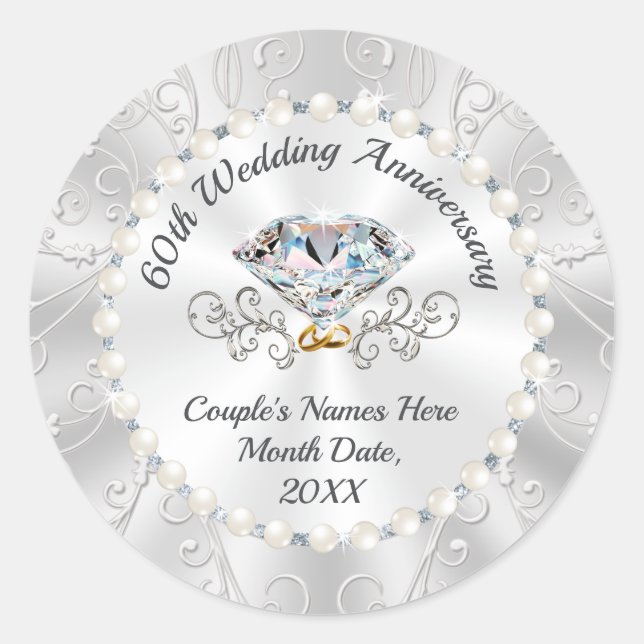 60th Anniversary Stickers for Favours, Envelopes (Front)