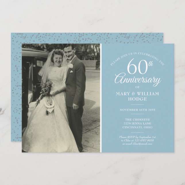 60th Anniversary Wedding Photo Diamond Confetti Invitation (Front/Back)