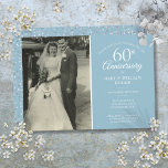 60th Anniversary Wedding Photo Diamond Confetti Invitation<br><div class="desc">Personalise with your favourite wedding photo and your special 60th diamond wedding anniversary celebration details in chic white typography on a diamond blue background. The reverse features love hearts confetti. Designed by Thisisnotme©</div>
