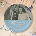 60th Anniversary Wedding Photo Diamond Paper Plate<br><div class="desc">Personalise with your favourite wedding photo and special 60 years diamond wedding anniversary details in chic white typography on a diamond blue background. Designed by Thisisnotme©</div>