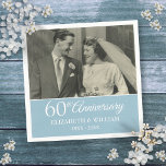 60th Anniversary Wedding Photo Elegant Diamond Napkin<br><div class="desc">Personalize with your favorite wedding photo and your special 60th diamond wedding anniversary details in chic white typography on a diamond blue background. Designed by Thisisnotme©</div>