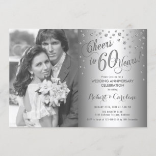 60th Anniversary with Photo - Diamond Silver Invitation