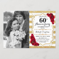 60th Anniversary with Photo - Gold White Red