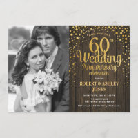 60th Anniversary with Photo - Wood Gold