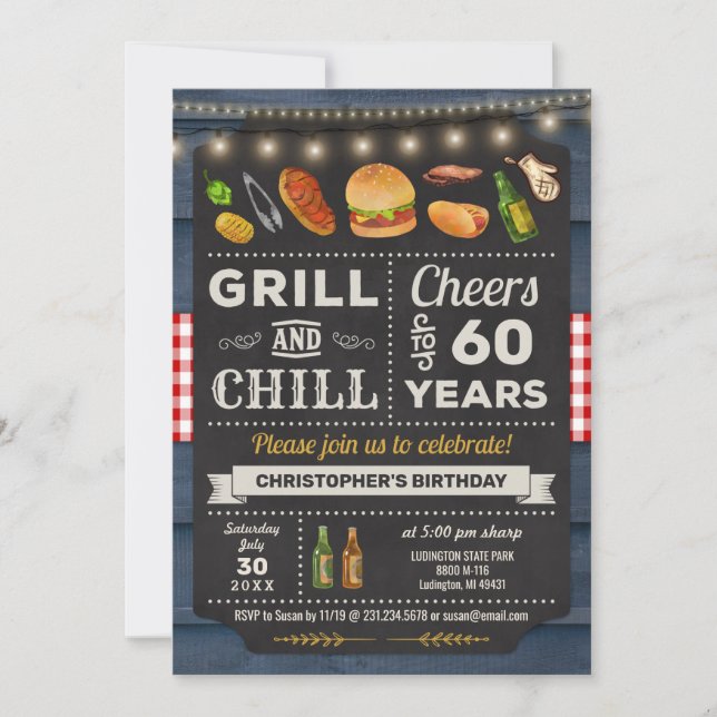 60th BBQ Grill and Chill Birthday Invitation (Front)