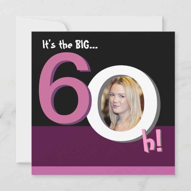 60th Big 6Oh! Photo Template Birthday Party -Pink (Front)