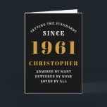 60th Birthday 1961 Black Gold Men's Personalised Card<br><div class="desc">Easily customise the text to the front and the interior of this 60th birthday card using the template provided. Part of the setting standards range of greeting cards.</div>