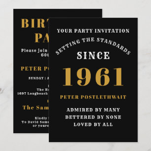 60th Birthday 1961 Black Gold Personalised For Him Invitation