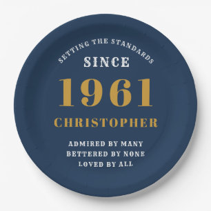 60th Birthday 1961 Blue Gold For Him Personalised Paper Plate