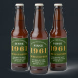 60th Birthday 1961 Green Gold Retro Personalised Beer Bottle Label<br><div class="desc">A personalised classic label design for that birthday celebration for a special person born in 1961 and turning 60. Add the name to this vintage retro style green, white and gold design for a custom 60th birthday gift. Easily edit the name and year with the template provided. A wonderful custom...</div>