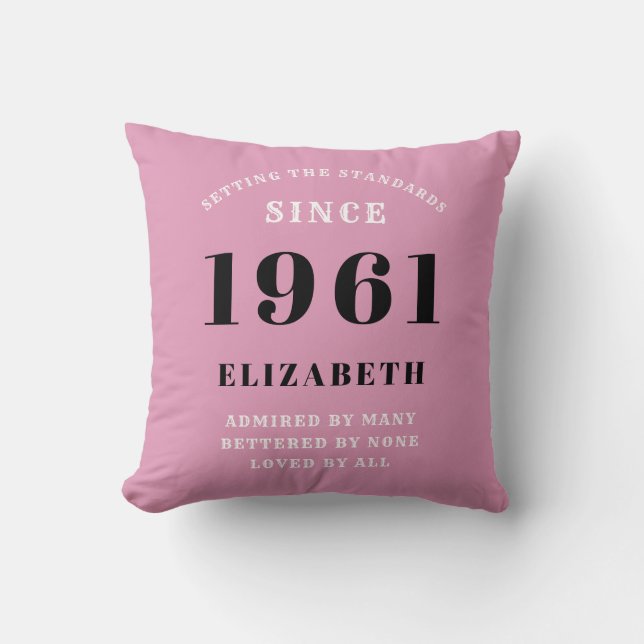 60th Birthday 1961 Pink Black Girly Personalised Cushion (Front)